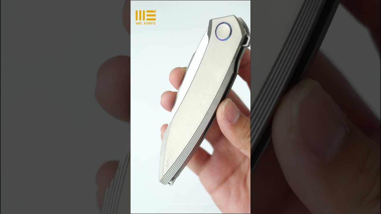 The WE Knife Fluxor pairs a gray titanium handlewith a hand-rubbed 3.98" satin M390 blade