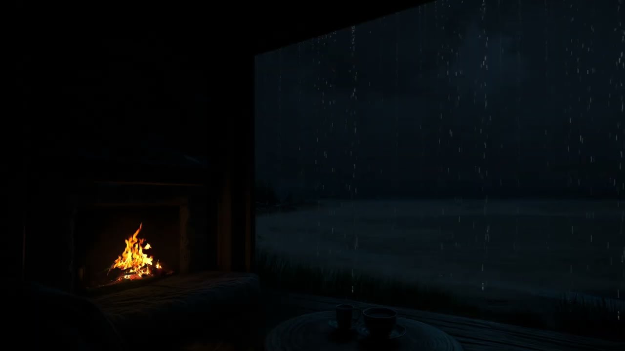 Silent Fire & Night Rain 🌙🔥 | Dark Meditative Ambience for Deep Sleep & Inner Peace