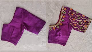 Very grand aari work blouse design on stitched blouse with normal needle |Maggam work on pink blouse