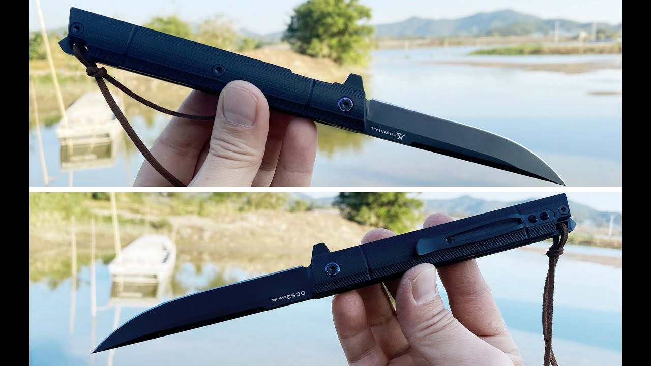 FORESAIL  Flipper Pocket Knife With G10 Handle (3.86 in DC53 Steel Black PVD Blade)