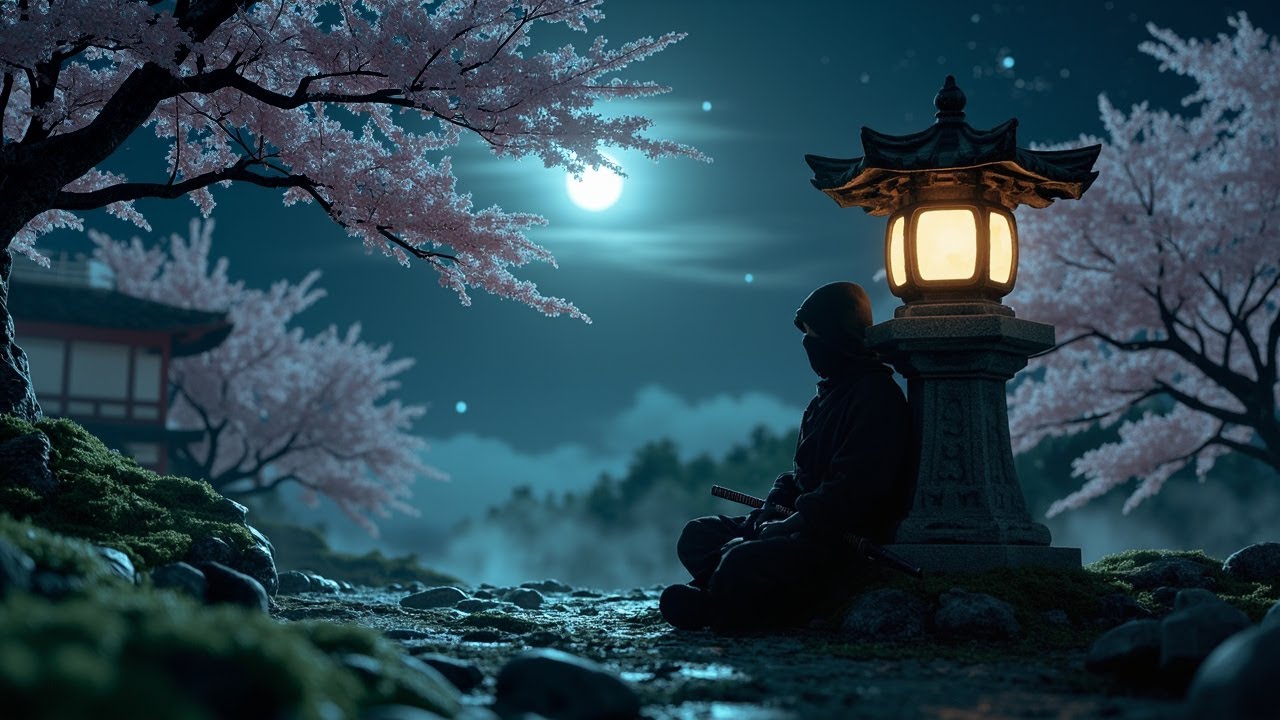 Lanterns Beneath the Moon | Japanese Ninja Night Meditation with Sakura Silence