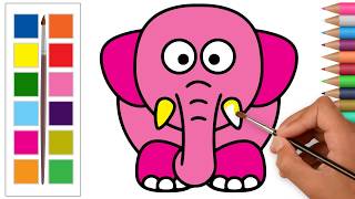 Elephant coloring and drawing for Kids, Learn Colors Coloring pages for children