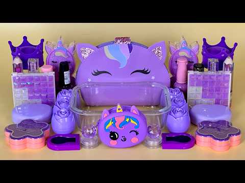 PURPLE SLIME 💜🦄 Mixing makeup and glitter into Clear Slime. Satisfying Slime Videos 1080p.