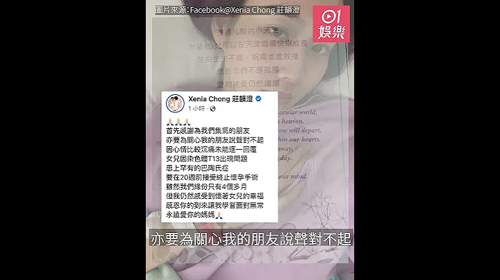 莊韻澄宣布終止懷孕第二胎　胎兒罹患巴陶氏症：緣份只有4個多月 - 天天要聞