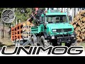 UNIMOG 2400 mit BIJOL Rückewagen Holz fahren