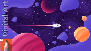 Space digital painting and end Animation Tutorial with Autodesk Sketchbook Aap