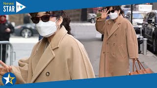 Sandra Oh looks chic in camel coat and leather boots as she arrives at Good Morning America 598967