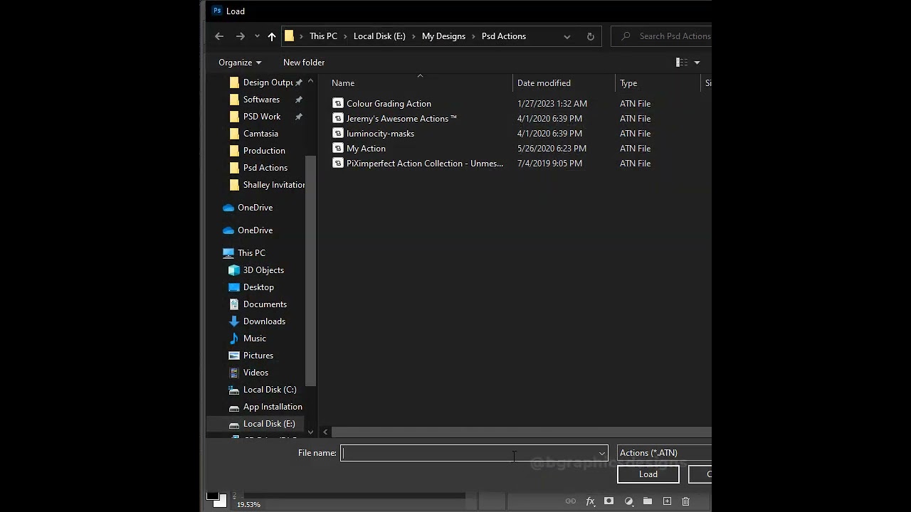 How to load actions in PSD 