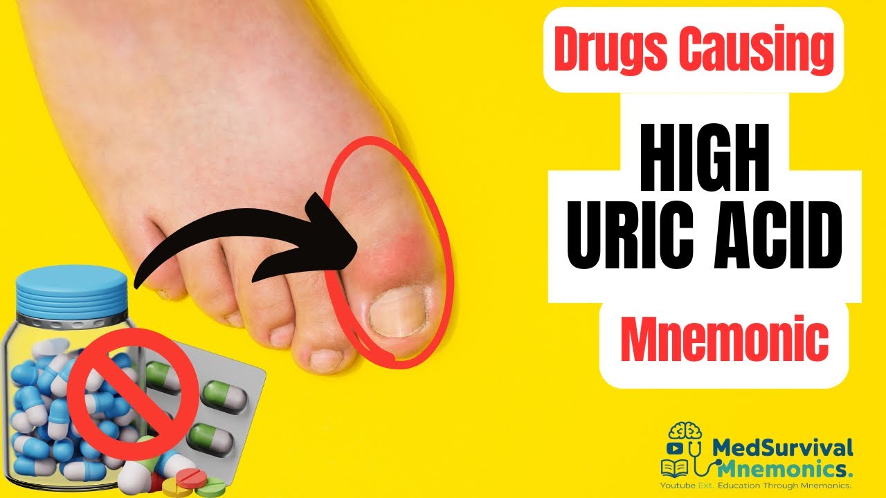 Препараты, повышающие уровень мочевой кислоты | Мнемоника для лекарств, вызывающих подагру