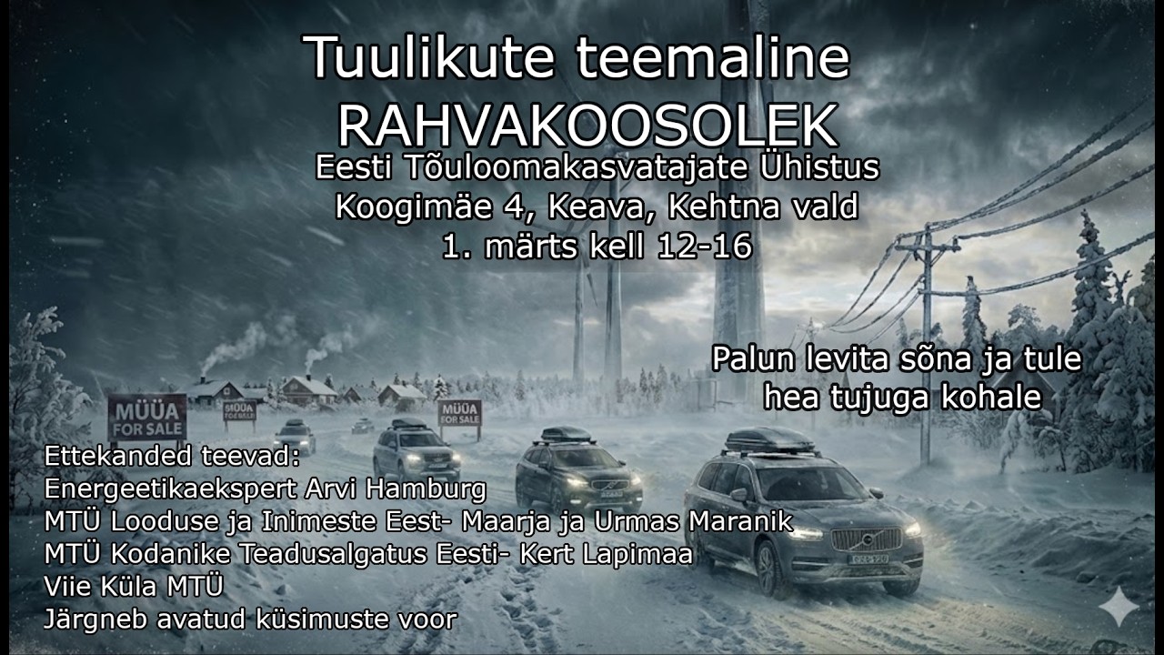 Tuulikute teemaline rahvakoosolek ETÜ-s 1. märtsil 2026. 1. osa. Arvi Hambug