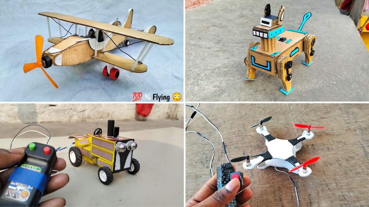 4 Amazing DIY TOYS | Matchbox Tractor - RC Drone | Cardboard AeroPlane - Robotic Dog 