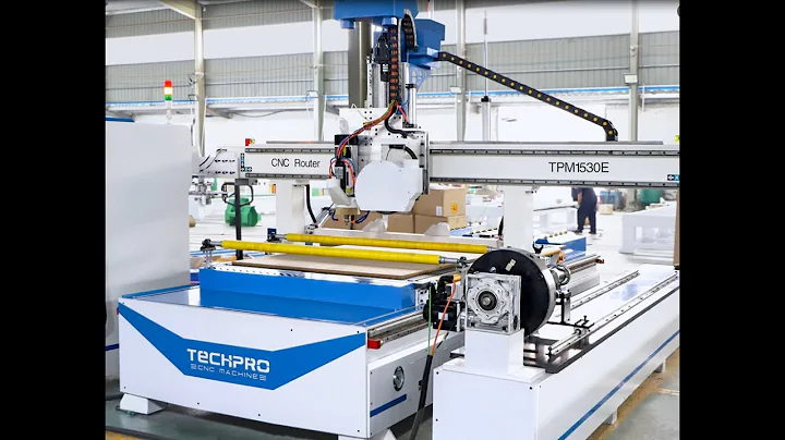 TechPro ATC CNC Router Machine+180° Rotate Saw Blade Head+Rotary Axis with pressure roller(TPM1530E)
