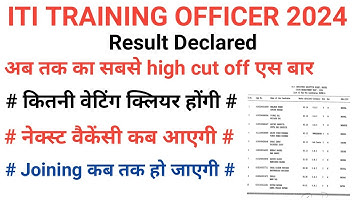 ITI TO Result Declared || ITI Training Officer cut off mark off top 10 candidate || waiting cleared