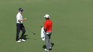 Russell Knox drains a big putt for birdie on No. 17 at FedEx St. Jude
