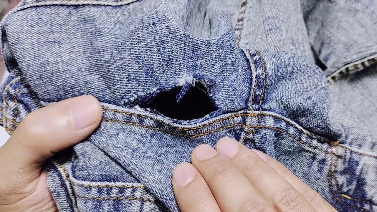 The ideal way to repair holes in jeans between the legs without using a