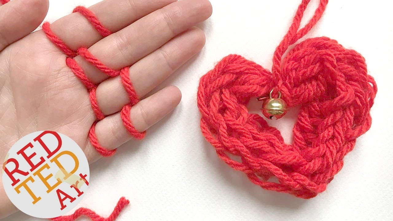 Finger Knitting Heart Ornament Red Ted Art