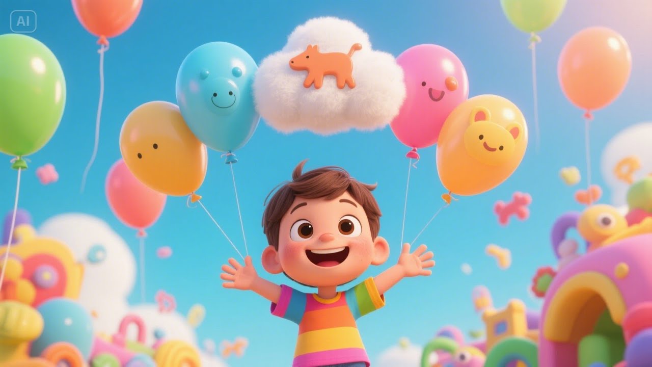 Ten Little Balloons Floating Up | Fun Counting & Celebration Song for Kids | Nursery Rhyme