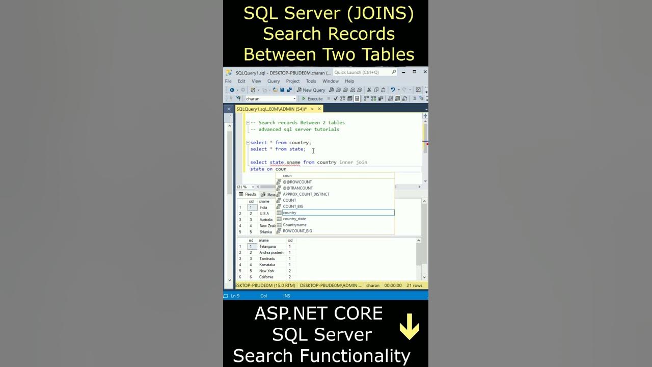 Search the records between two tables using joins sql server - YouTube