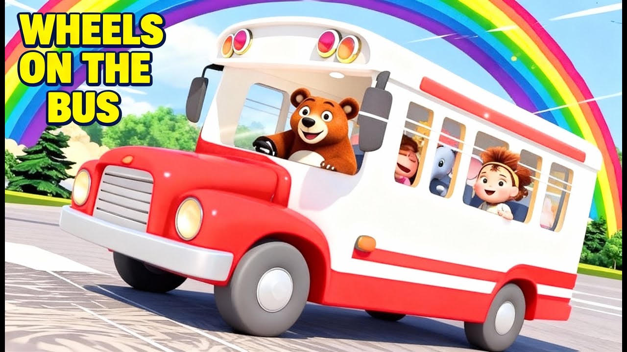 Wheels on the Bus with Cute Animals | Colorful 3D Cartoon Song for Kids