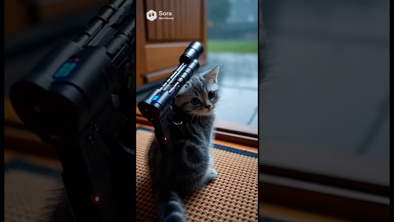 Cute cat with rocket launcher still is cute