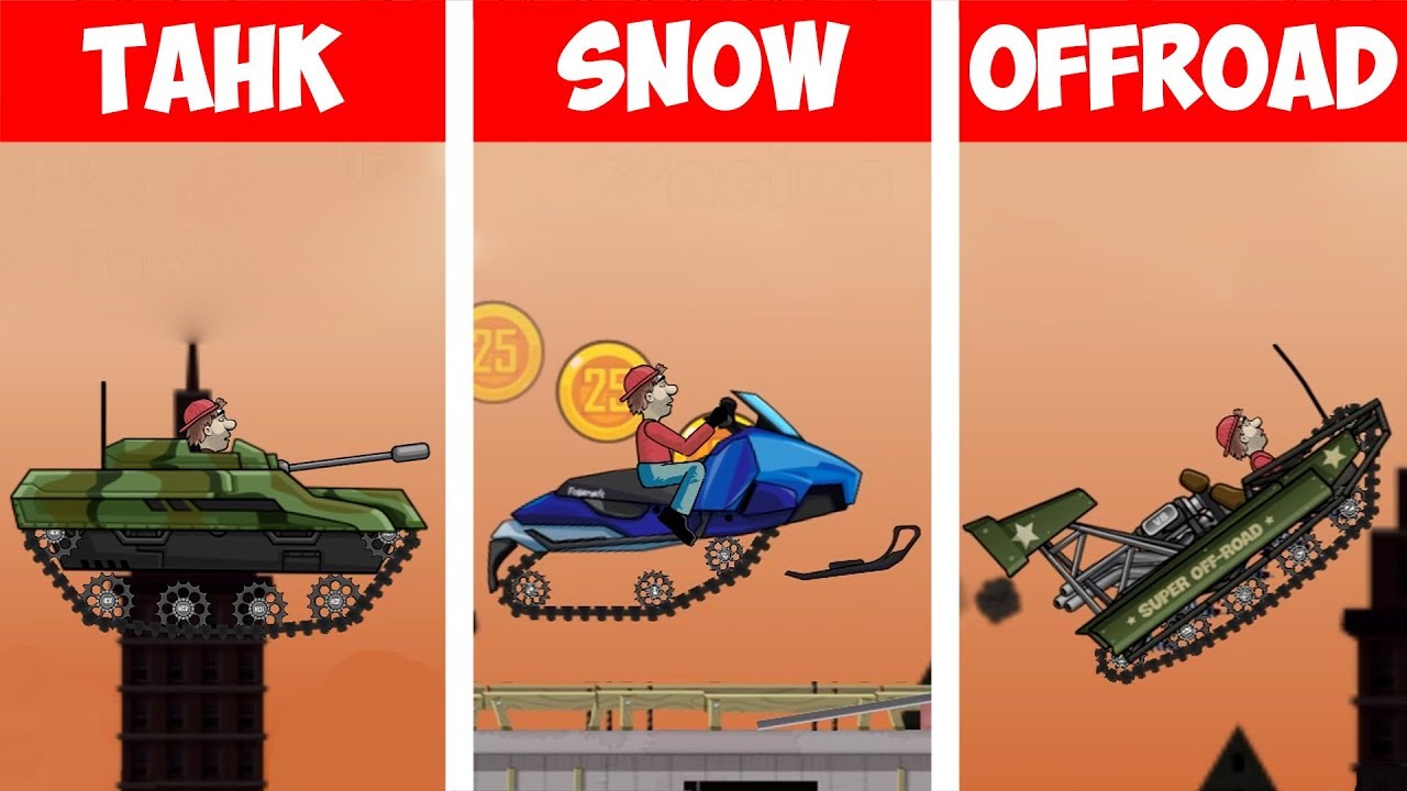TANK vs SNOW vs OFFROAD in CONSTRUCTION - Hill Climb Racing Unlimited Coins, Unlimited Gems