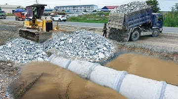 Awesome! Longer Drain Construction Landfill Project by Expert Skill Dozer KOMATSU & Dump Truck 5Ton