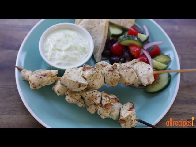 Chicken Souvlaki With Tzatziki Sauce and Greek Salad Recipe