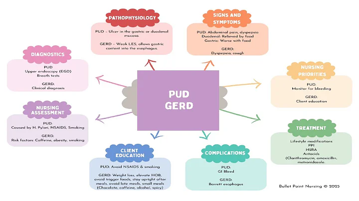 GERD and Peptic Ulcer Disease (PUD) (Medsurg/Adult health) ADN/BSN concept map.