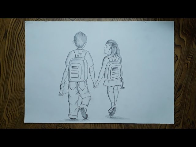 How To Draw Boy And Girl Going To School / School Boy And Girl Drawing -  Youtube