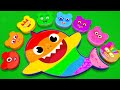 Making rainbow baby shark bathtub with mixing slime in dirty bear shapes satisfying asmrs