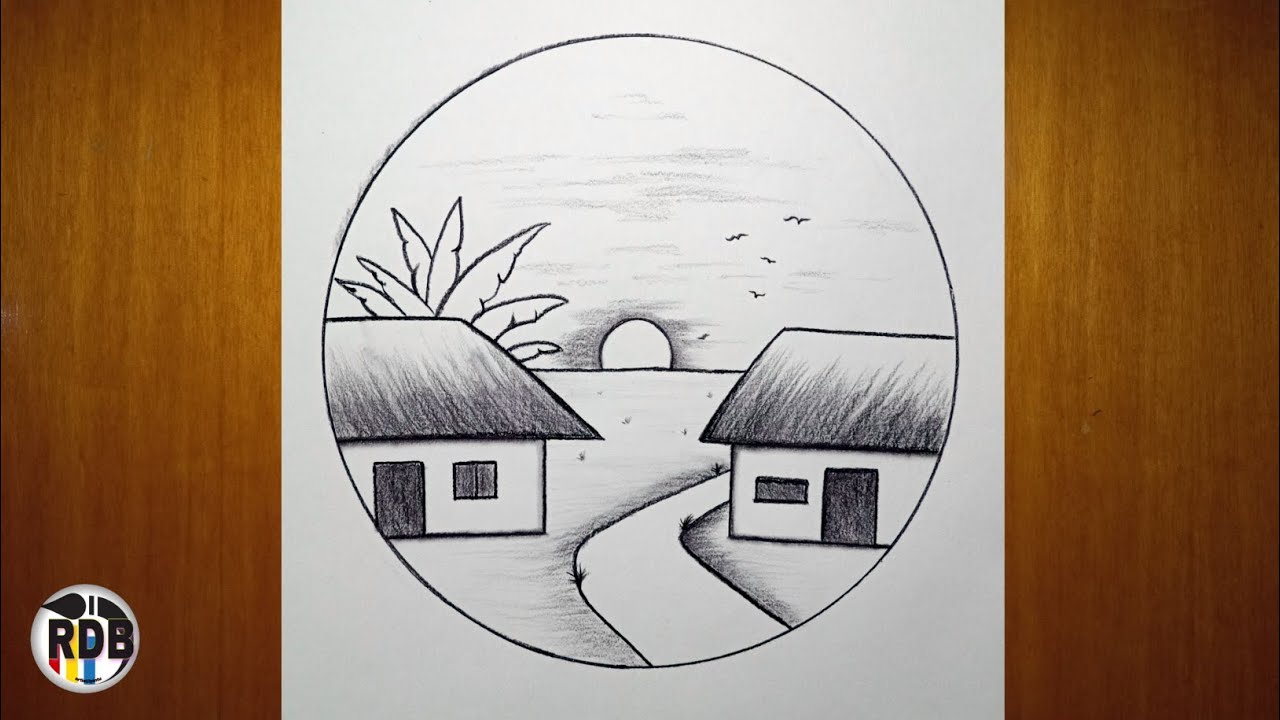 Easy circle scenery drawing -|- how to draw scenery -|- for beginners ...