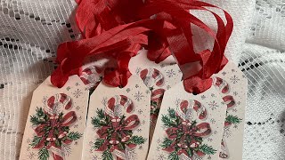 Christmas Candy Candy Tags With Beautiful Ribbons  And Glittered With Stickles..