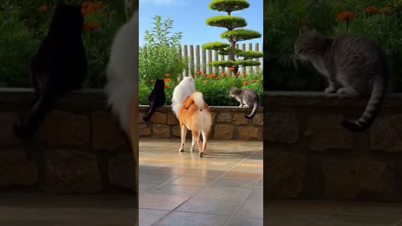 Rare Synchronized Cat Escape Scared By Dog