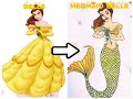 how to draw princess Belle as a mermaid 💛 coloring Mermaid Belle #drawing # Mermaid #disney #belle