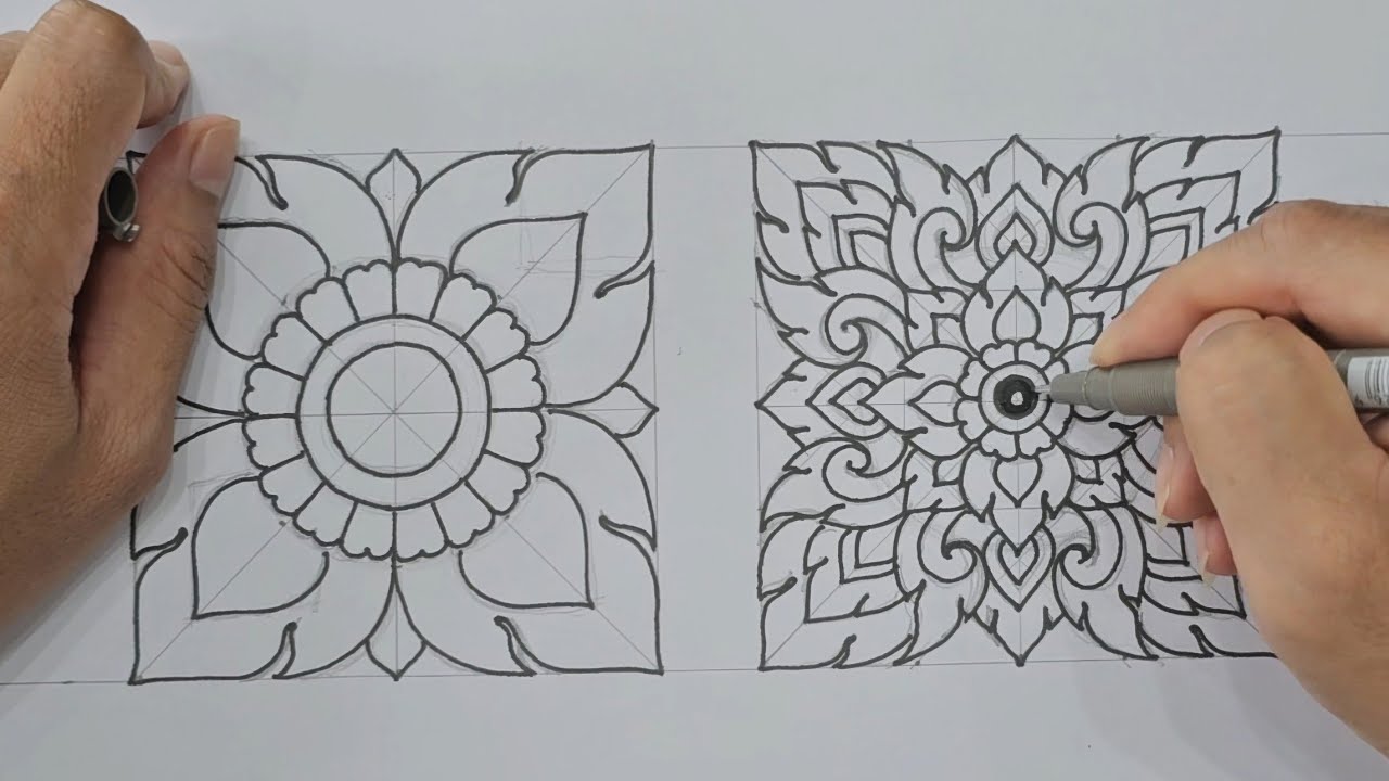 ฝึกวาดลายไทยพื้นฐาน..ลายประจำยาม..จากง่ายไปหายาก ขั้นตอนแบบละเอียด