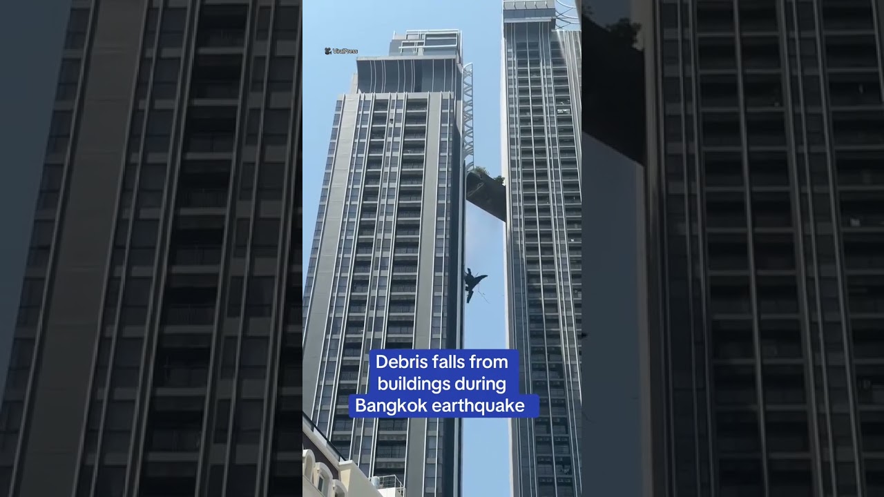 Debris falls from buildings during Bangkok earthquake