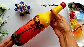 How to paint beautiful Bottle Art / Acrylic painting on Bottle /Easy Bottle decoration painting