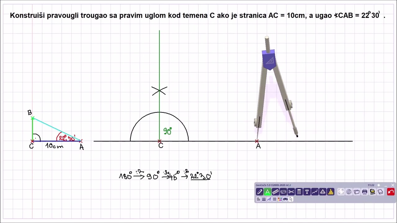 6.71.3 .Konstrukcija pravouglog trougla.Zadata dužina katete i oštar ugao