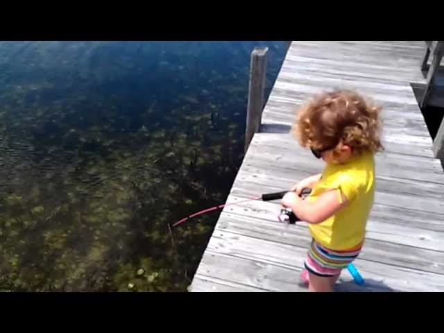 2 year old catches her first fish. I gotta shish! 
