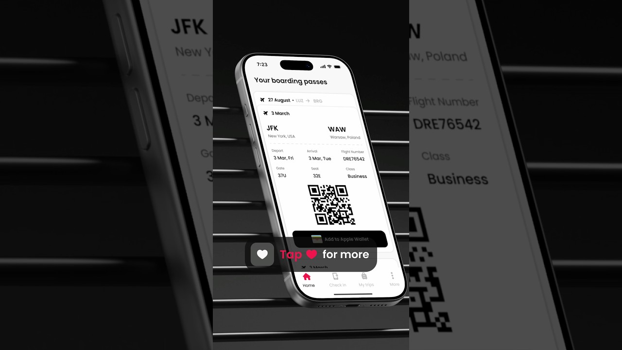 Boarding passes screen - travel app design 