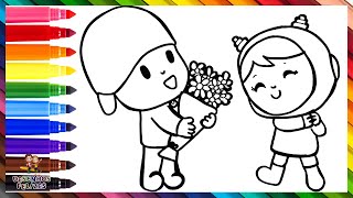 Desenhar E Colorir Pocoyo Dando Um Buquê De Flores Para Nina ️ Desenhos Para Crianças