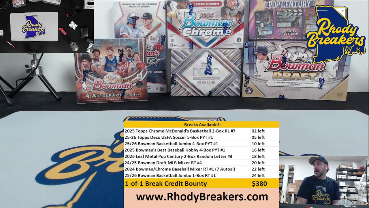 Friday night breaks with Rhody! Bowman NBA, Topps Chrome NFL, Deco, MLB and more!