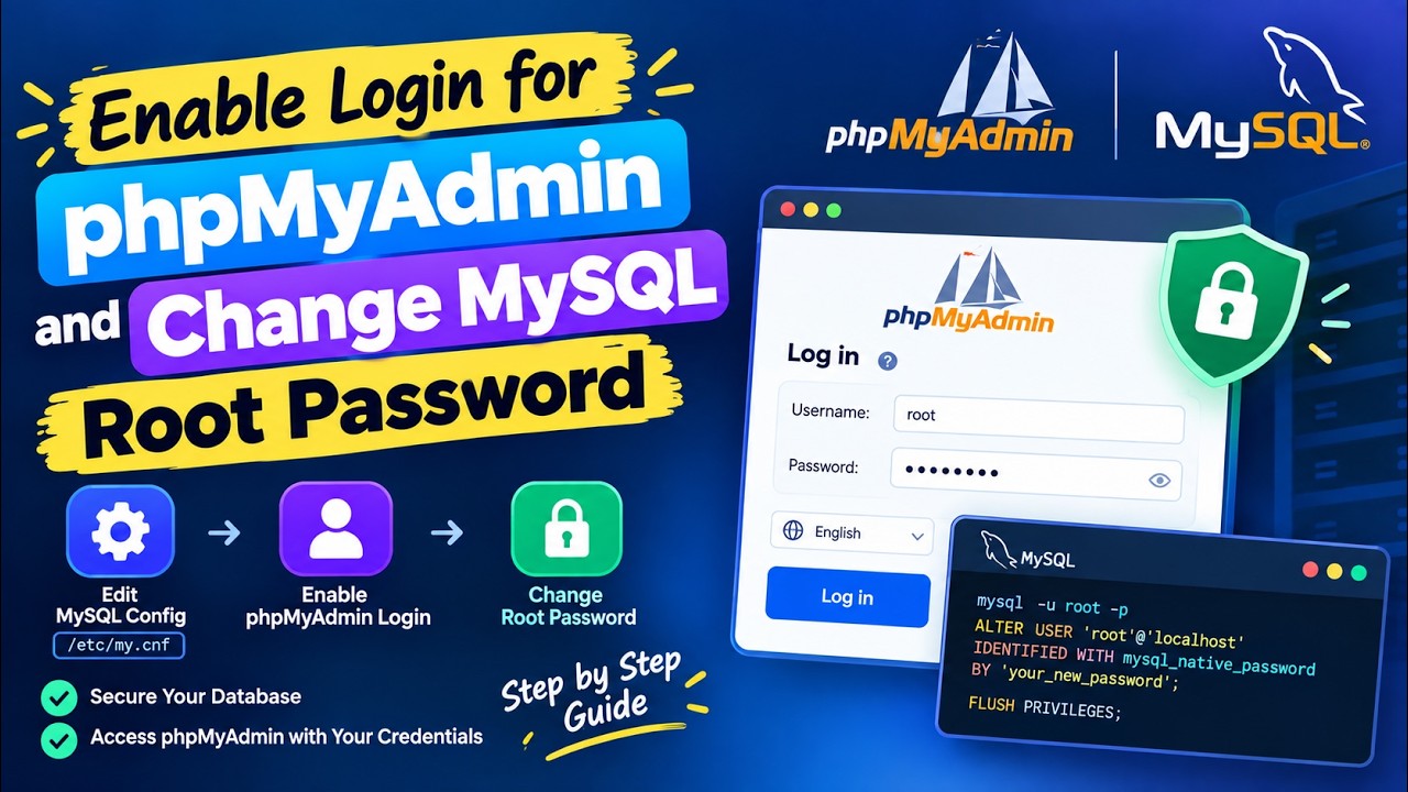 Enable Login for phpMyAdmin and change MySQL Root Password - YouTube