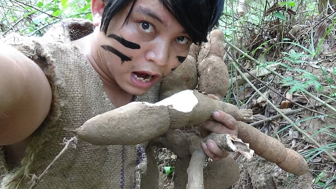 Primitive Technology simple lunch with roasted cassava cassava