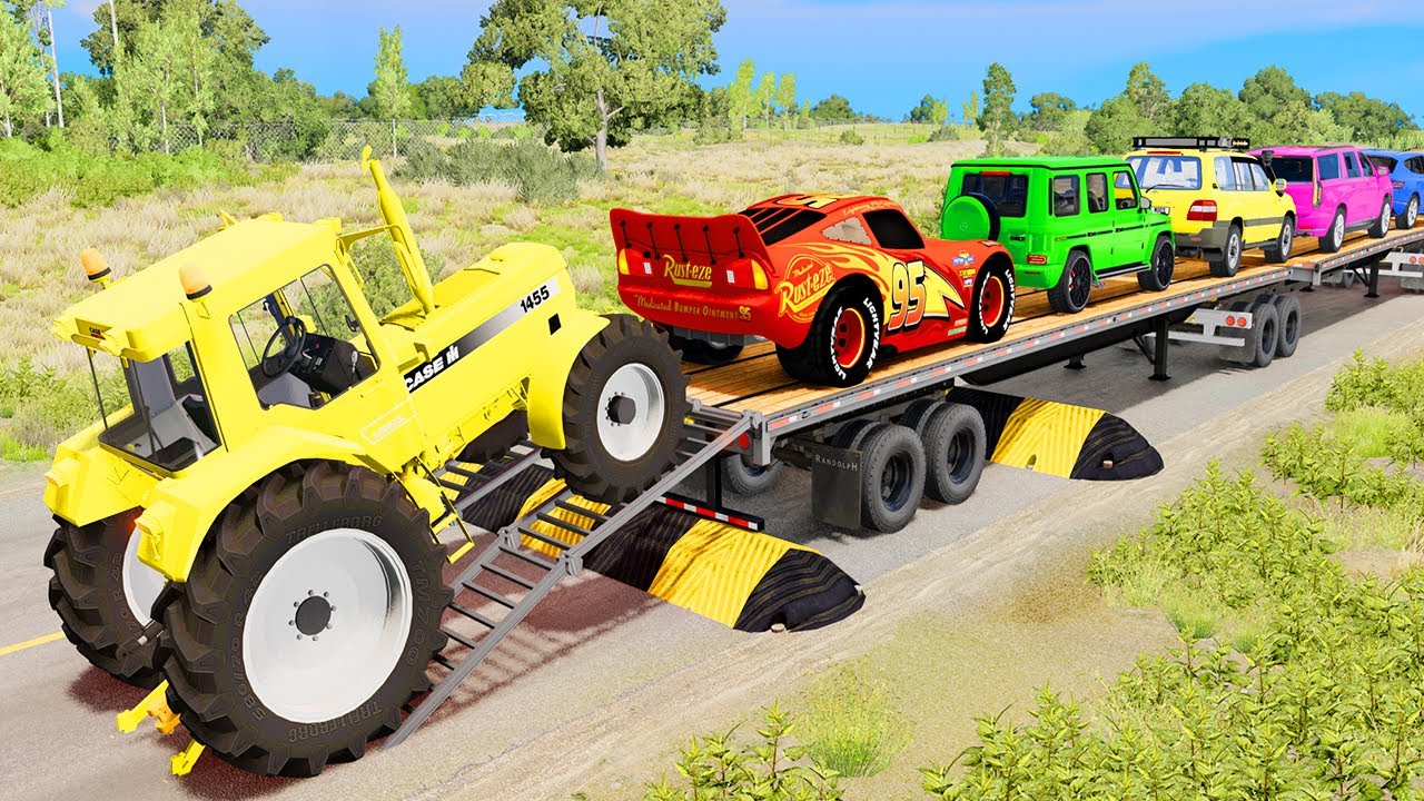 Flatbed Truck McQueen | Transportation with Truck - Pothole vs Car #04 | BeamNG.Drive Gameplay