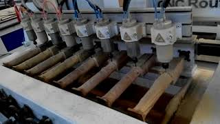 2 by 8 wood CNC router with 8 spindle rotating axis working together
