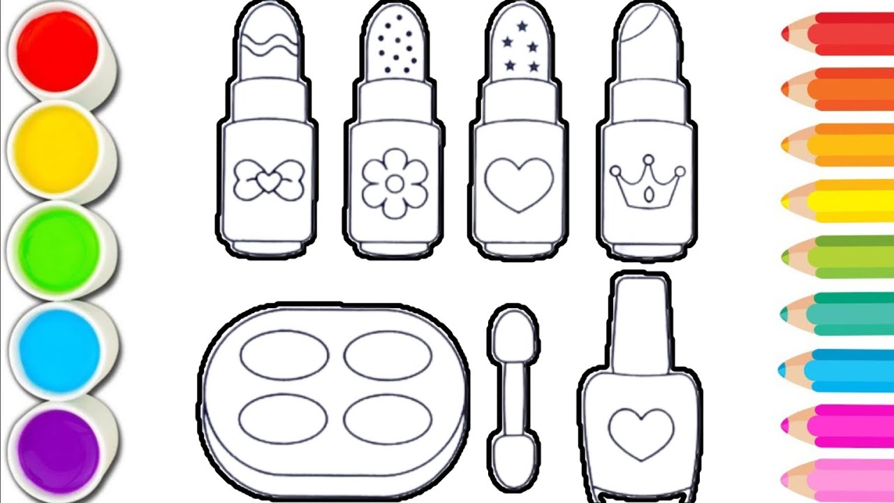 lipstick and mackup of girls colouring page , easy art for toddlers and ...
