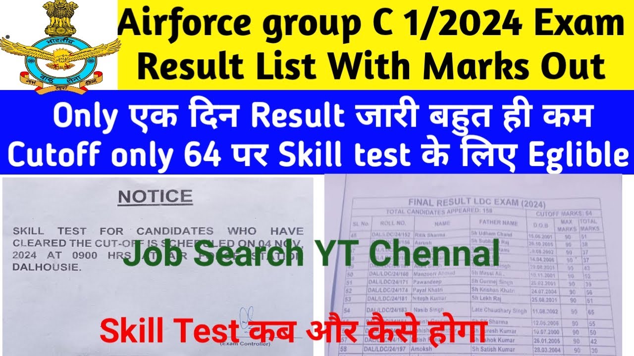 Airforce group c 1/2024 Exam Result List Out|Airforce Station Dalhousie LDC Result list out