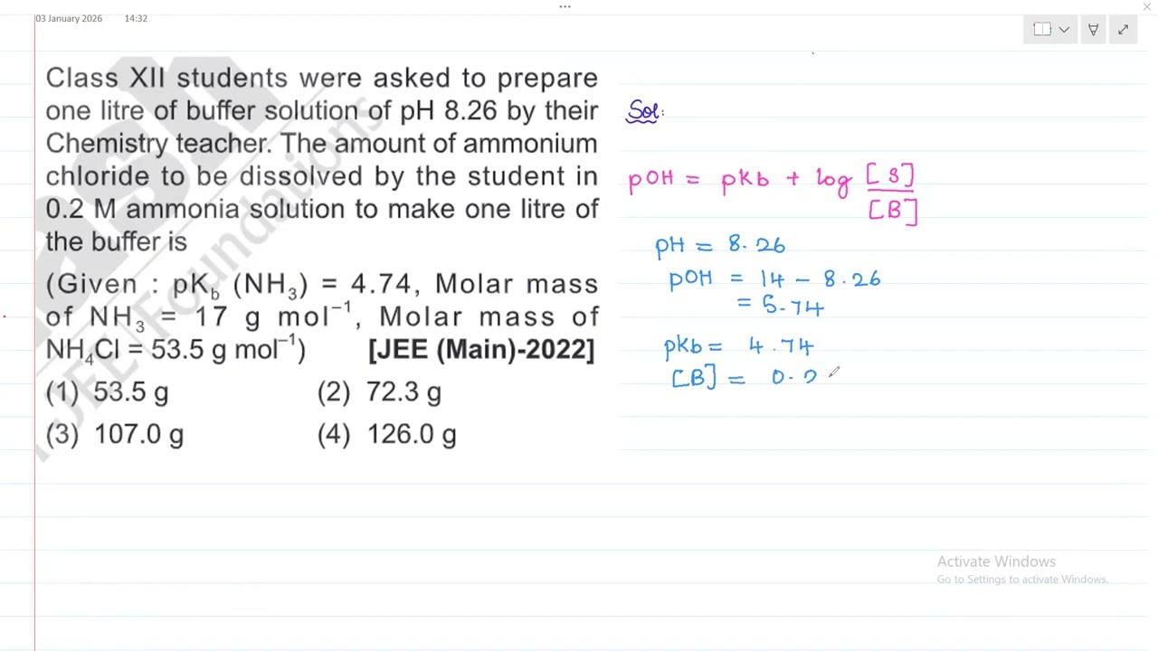 Class XII students were asked to prepare one litre of buffer solution of pH 8.26 by their chemistry