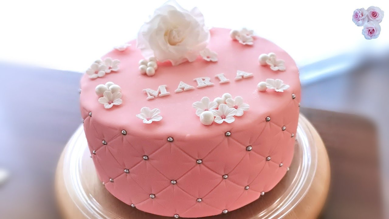 Fondant Torte gesteppt mit Rose Оформление боков торта ромбами с розой  Quilted Cake Rautenmuster #10 - YouTube